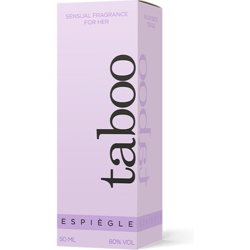 Confezione con "taboo", "ESPIEGLE", "SENSUAL FRAGRANCE FOR HER" e "80% VOL".