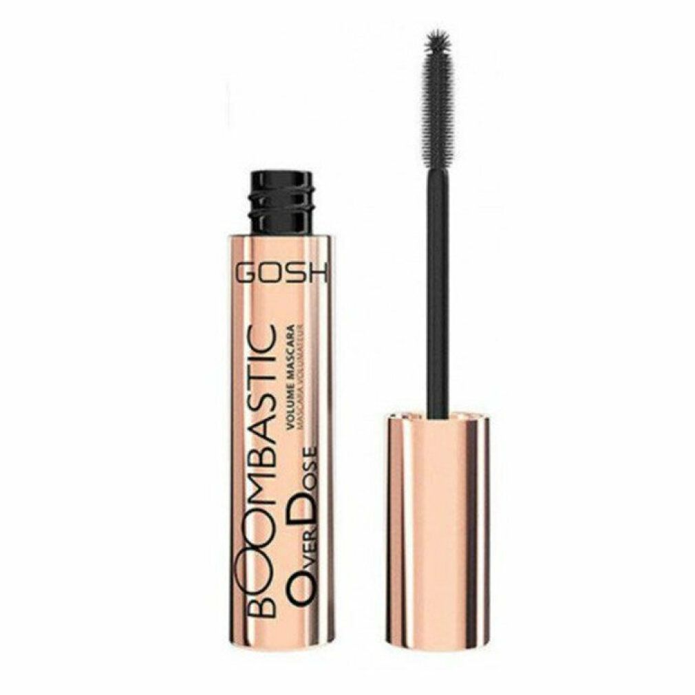 Mascara Gosh Boombastic Overdose. Tubo color oro rosa, spazzola nera. Nome del prodotto e marchio visibili.