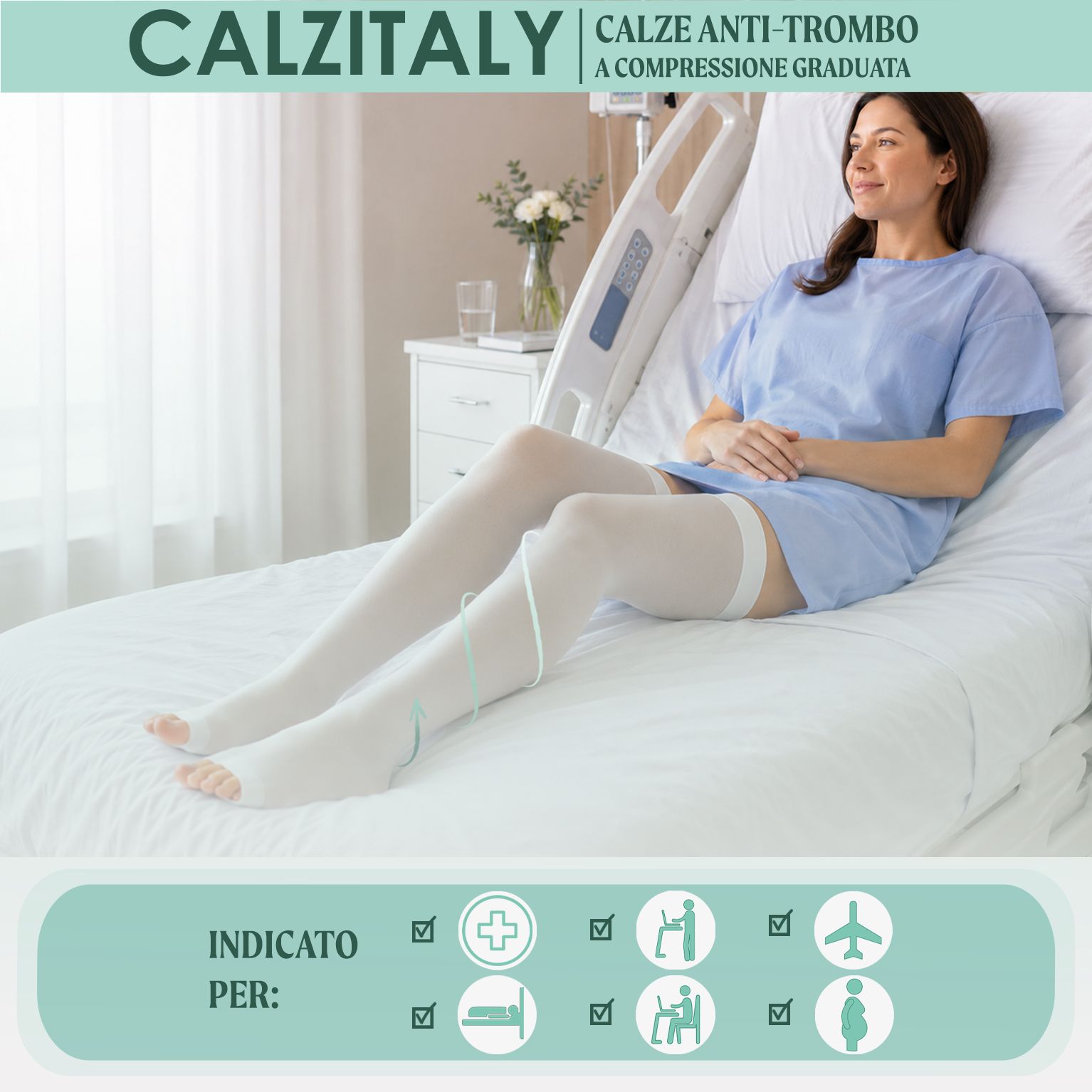 CALZITALY Autoreggenti Anti-trombo a Punta Aperta e Compressione Forte, Calza Medicale Made in Italy