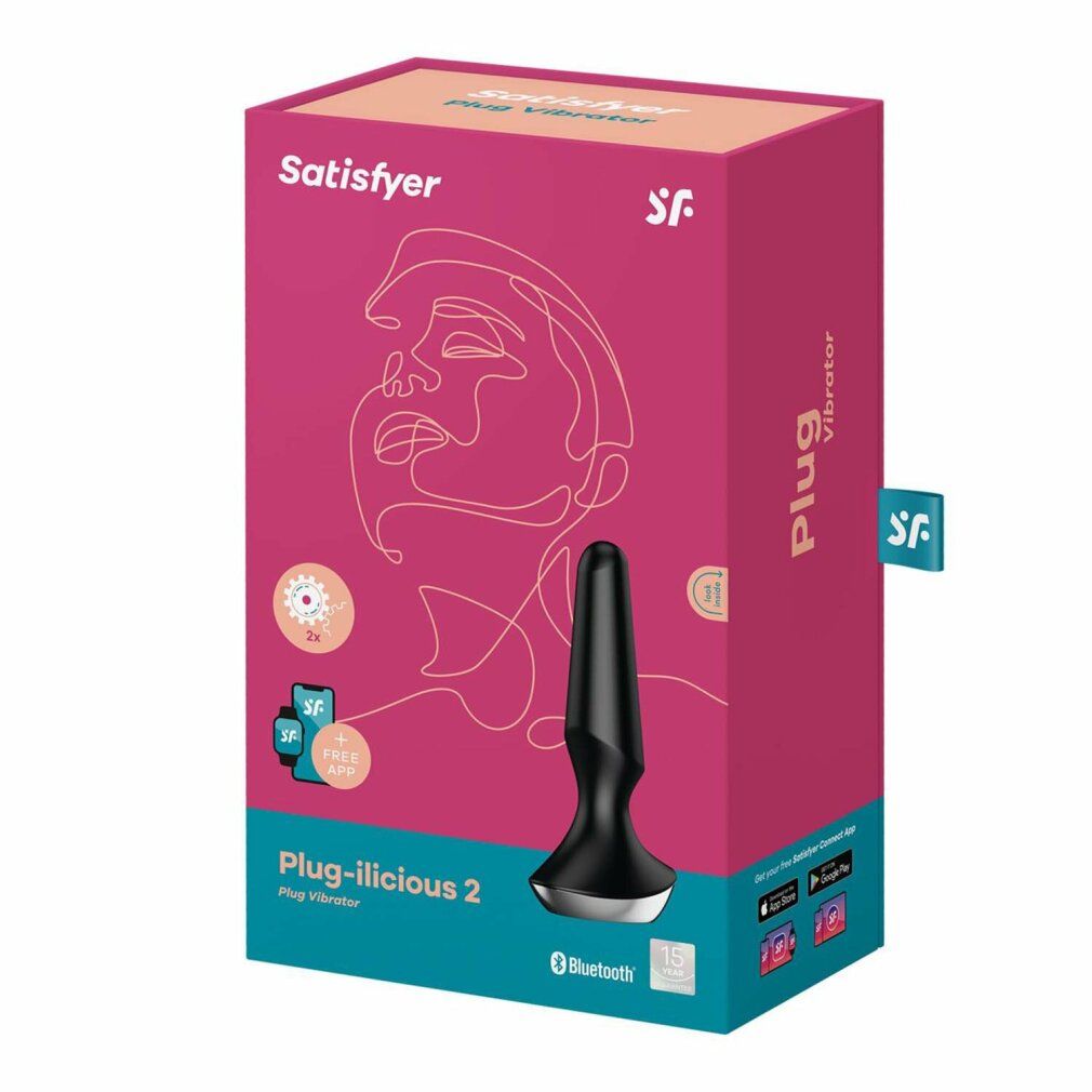Confezione con vibratore anale. Nome e logo del prodotto sulla confezione. Vibratore nero.