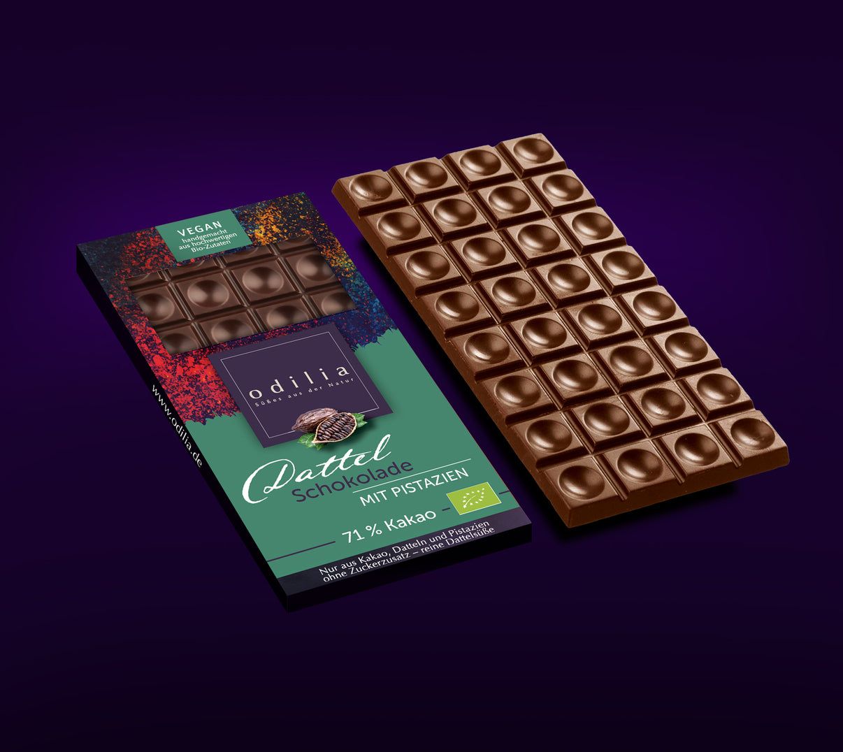 odilia Cioccolato biologico ai datteri con pistacchio 71% cacao