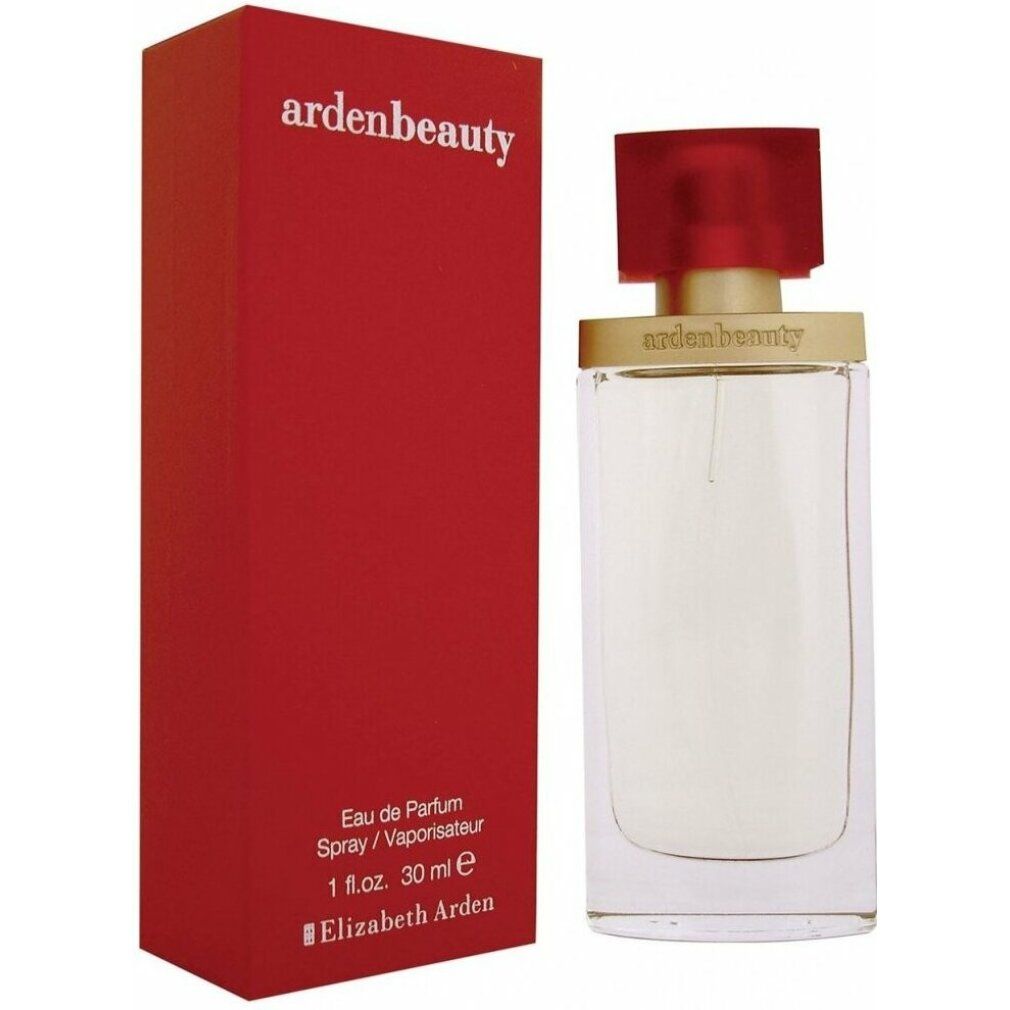 Flacone di profumo e confezione rossa. Scritta 'ardenbeauty' e 'Elizabeth Arden'.