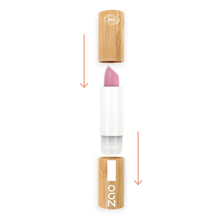 Rossetto smontato. Custodia in legno, stelo bianco, punta rosa. Sigillo "BIO" sul coperchio.