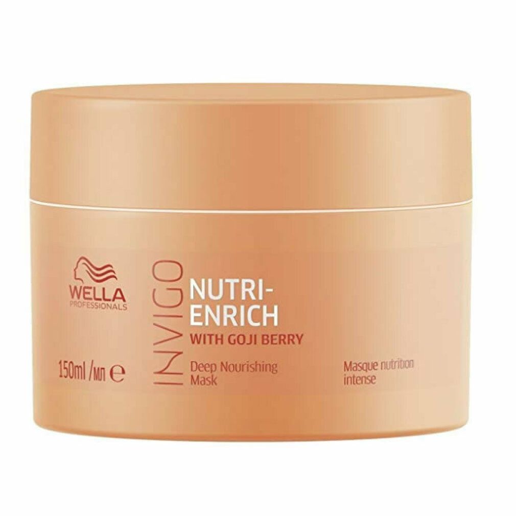 Barattolo color pesca. Scritta: Wella Invigo Nutri-Enrich Deep Nourishing Mask. Con bacche di goji. 150ml.