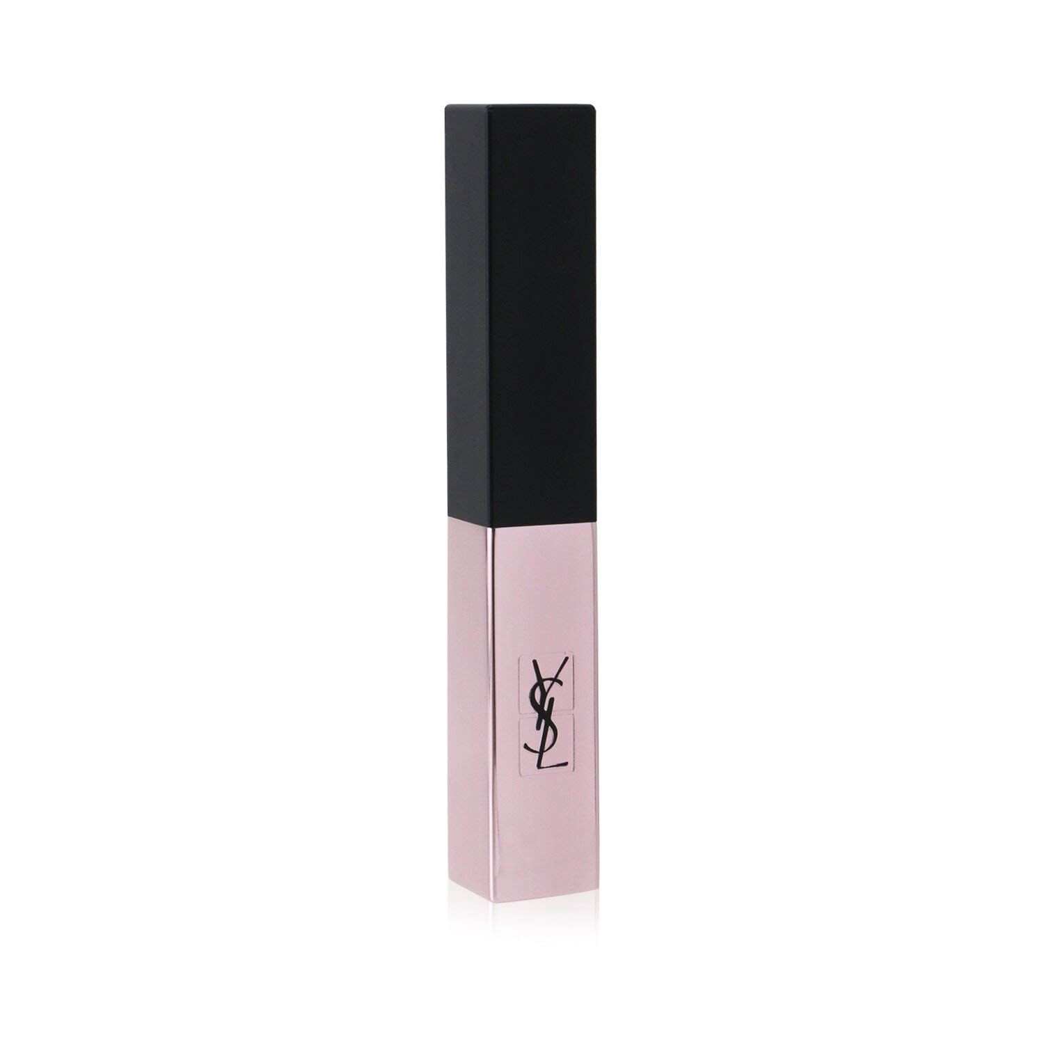 Rossetto chiuso rosa e nero. Logo YSL sull'astuccio. Forma quadrata.
