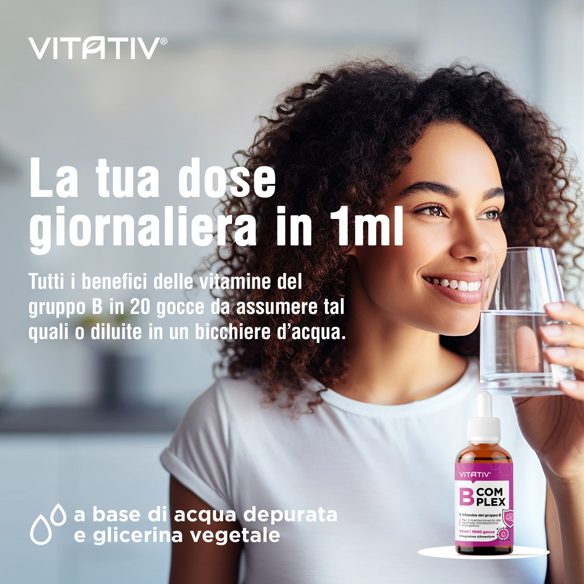 VITATIV® B Complex Vitamine Gruppo B - Integratore in Gocce con Vitamina B1, B3, B5, B6 e B12
