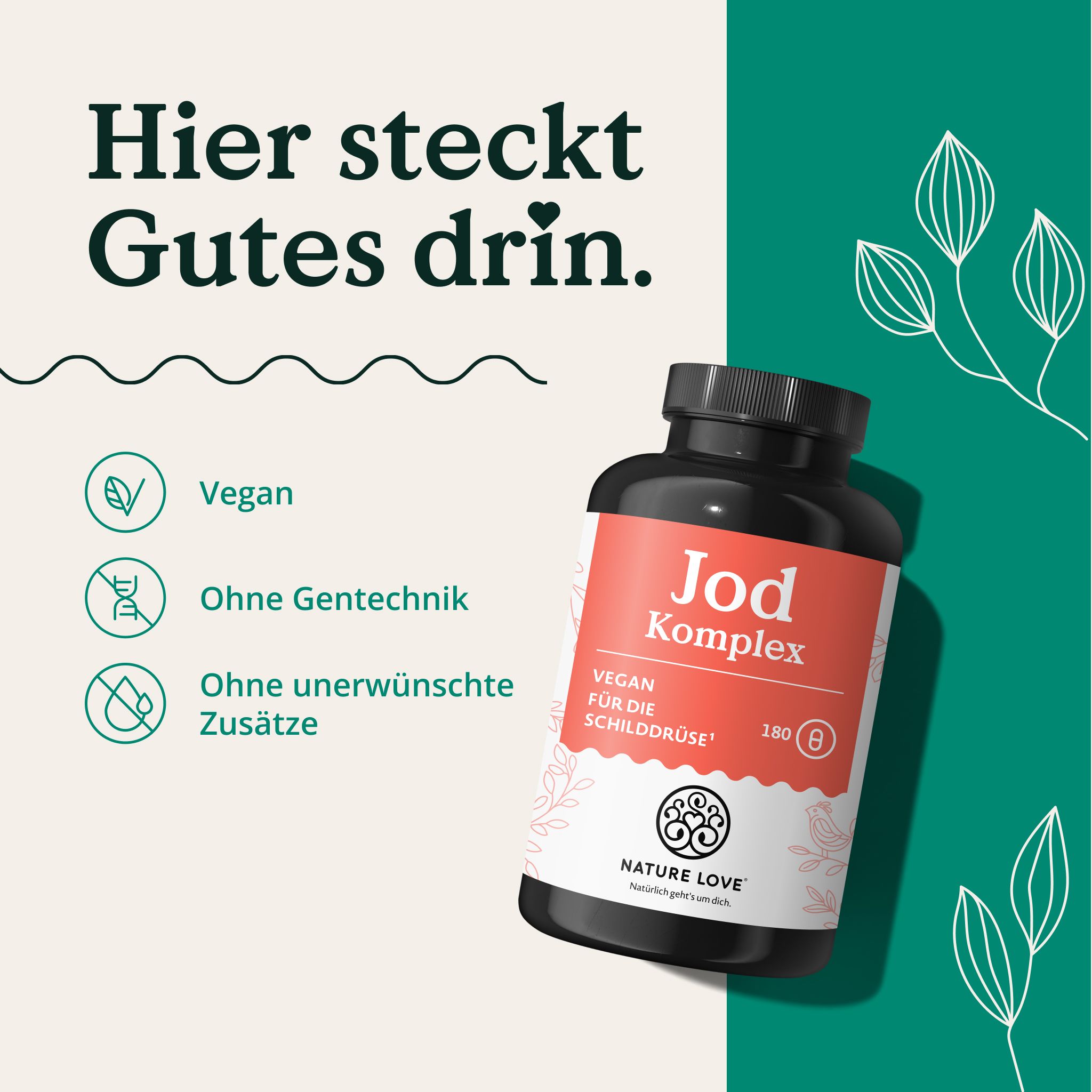 Flacone 'Jod Komplex'. Vegano, senza OGM, senza additivi indesiderati. Per la tiroide, 180 capsule.