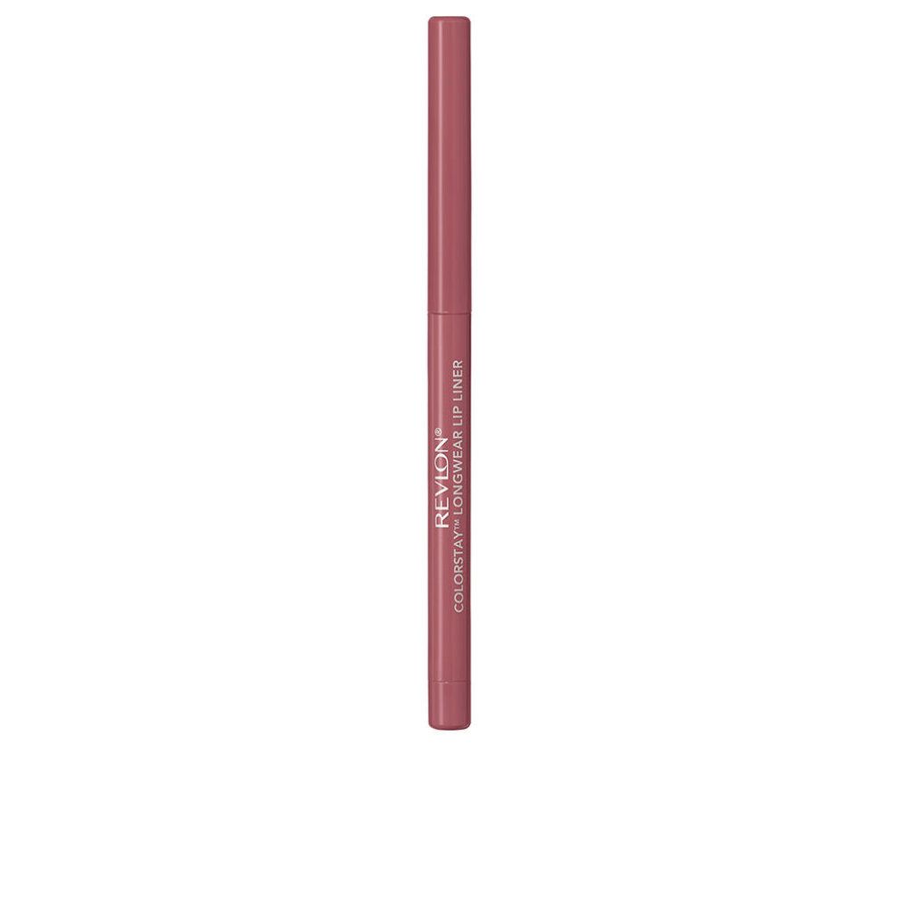 Matita labbra Revlon rosa con cappuccio. Nome del prodotto e marchio visibili.
