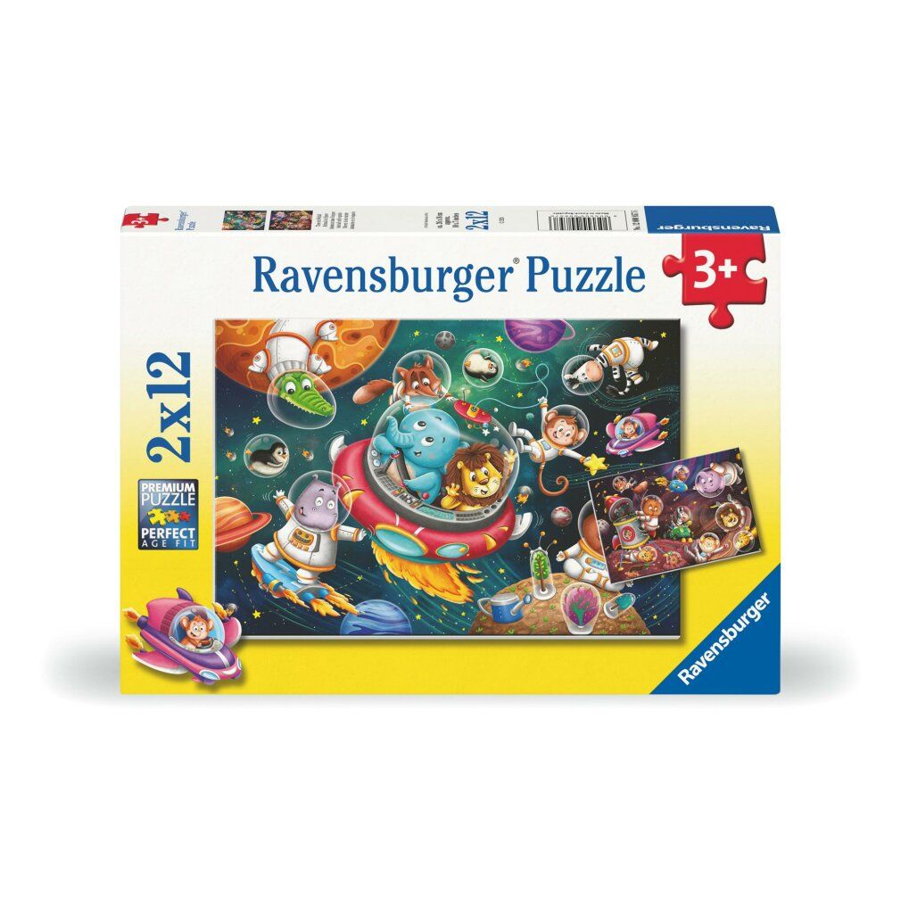 Ravensburger - Puzzle Animali nello spazio 2x12p