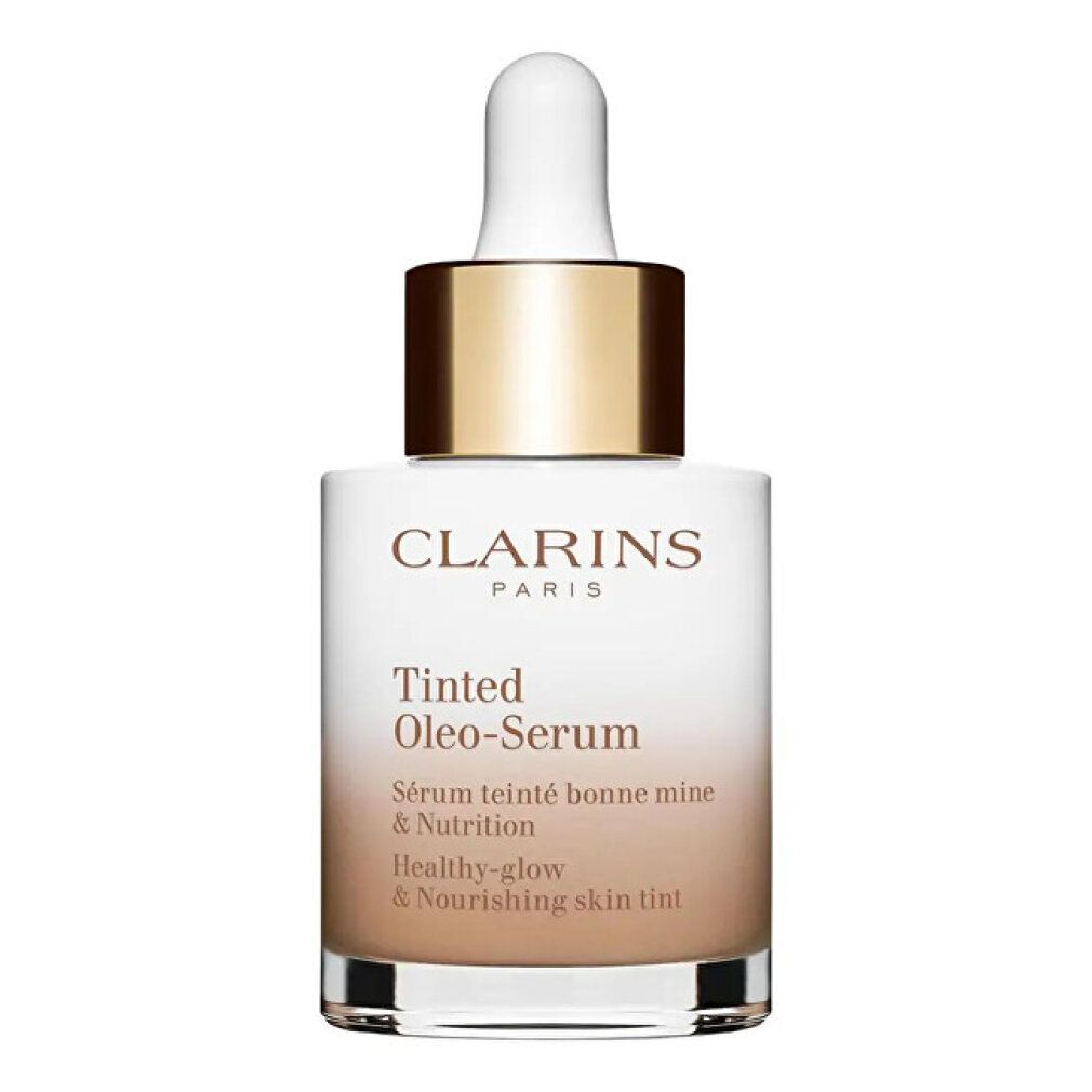 Clarins Tinted Oleo-Serum. Flacone. Testo: Healthy-glow & Nourishing skin tint.