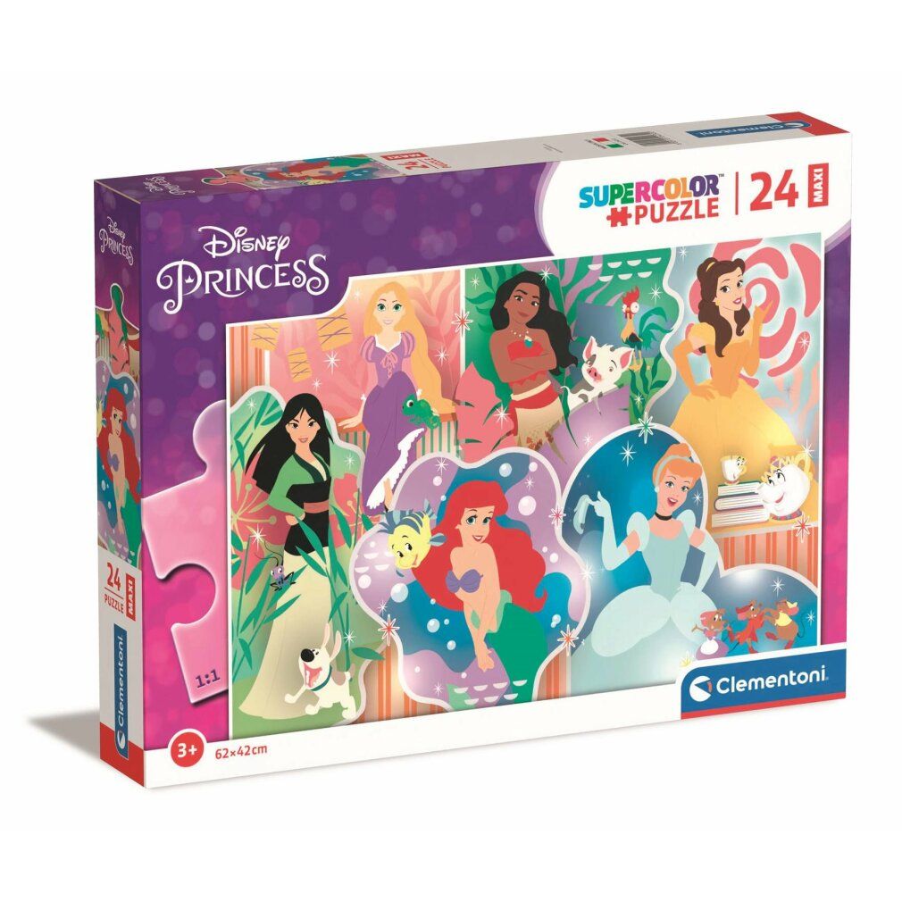 Scatola puzzle Clementoni Disney Princess, 24 pezzi. Puzzle Supercolor. Età consigliata: 3+. Dimensioni: 62x42 cm.
