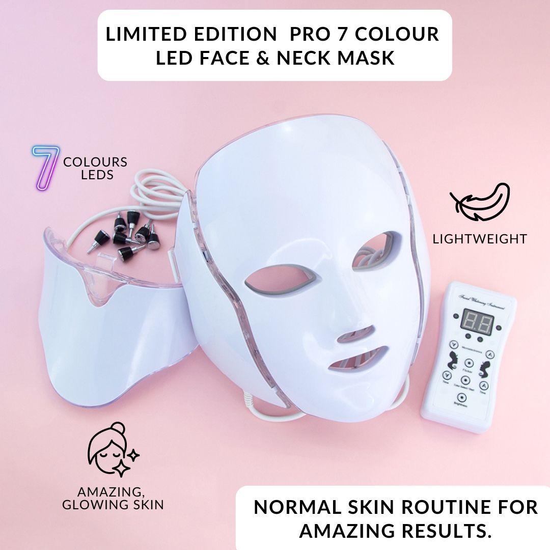 Maschera viso LED trasparente con luci, cavi e telecomando.