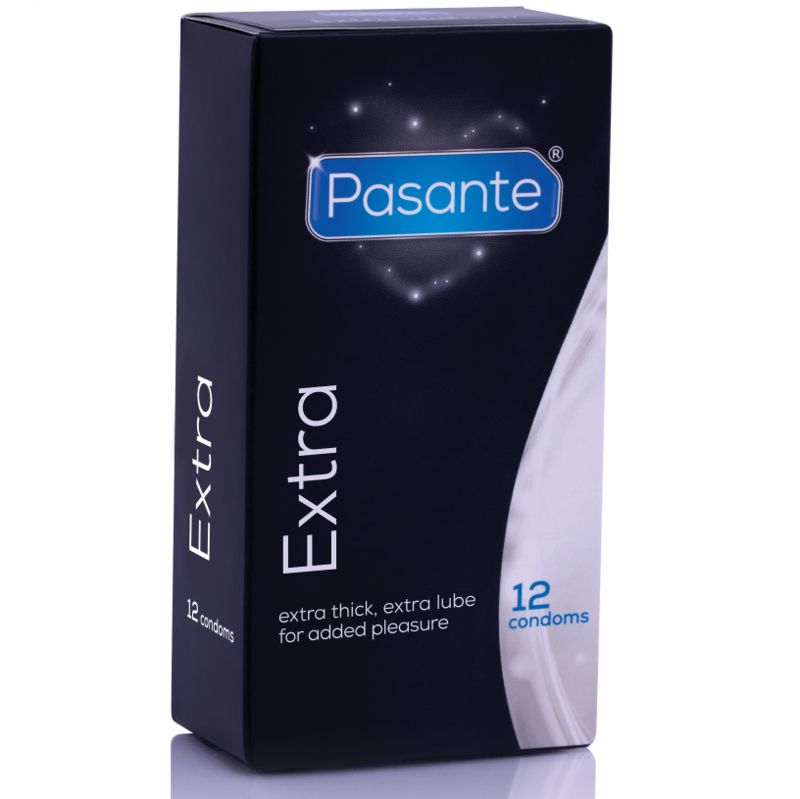 Confezione da 12 preservativi Pasante Extra, nera.