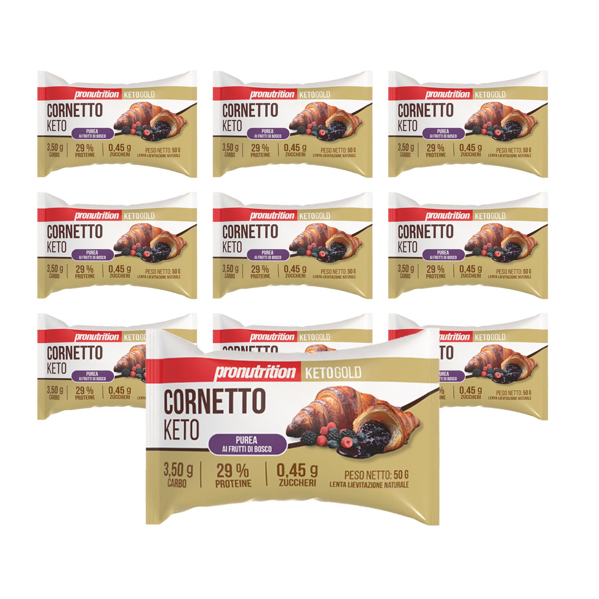Pronutrition Cornetto Keto - 10 pezzi 50 gr - Frutti di bosco - Senza zuccheri - Keto