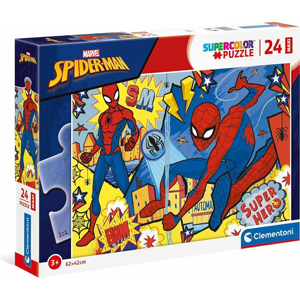 Puzzle Clementoni Spiderman: Super Hero maxi 24 pezzi. Pezzo di puzzle visibile. Illustrazioni di Spiderman. 24 pezzi, dai 3 anni.