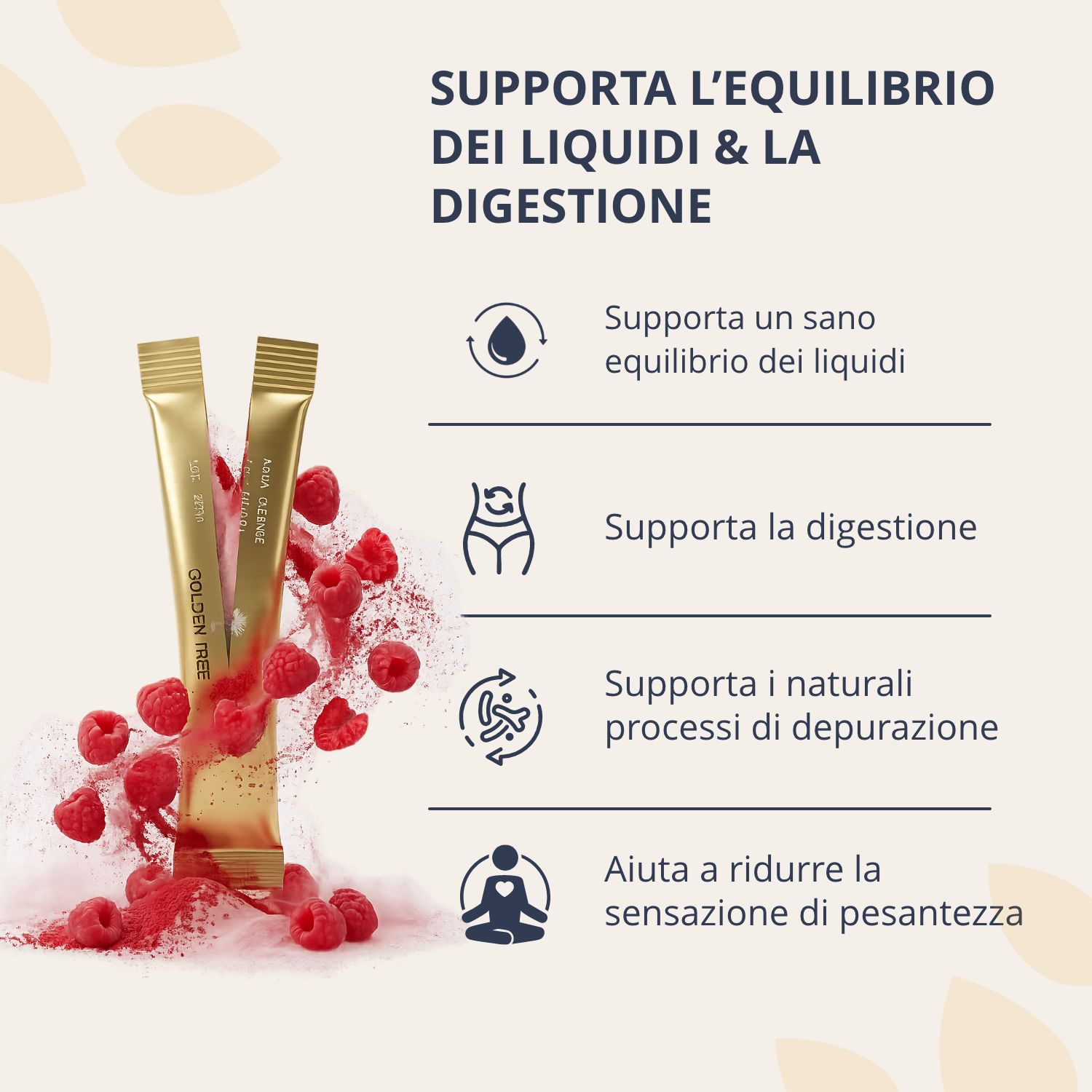 Golden Tree Aqua Cleanse: Supporta l'equilibrio dei liquidi e la digestione. Supporta un sano equilibrio dei liquidi, la digestione, i naturali processi di depurazione.