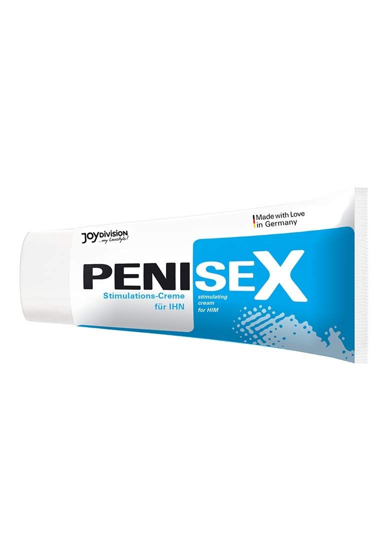 Tubo di crema stimolante JOYDIVISION PENISEX per lui. Confezione bianco-blu con nome del prodotto.