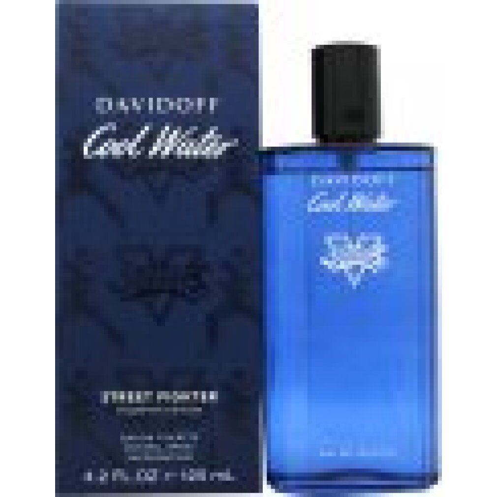 Flacone di profumo e confezione. Scritta: Davidoff Cool Water Street Fighter Edition. Flacone blu.