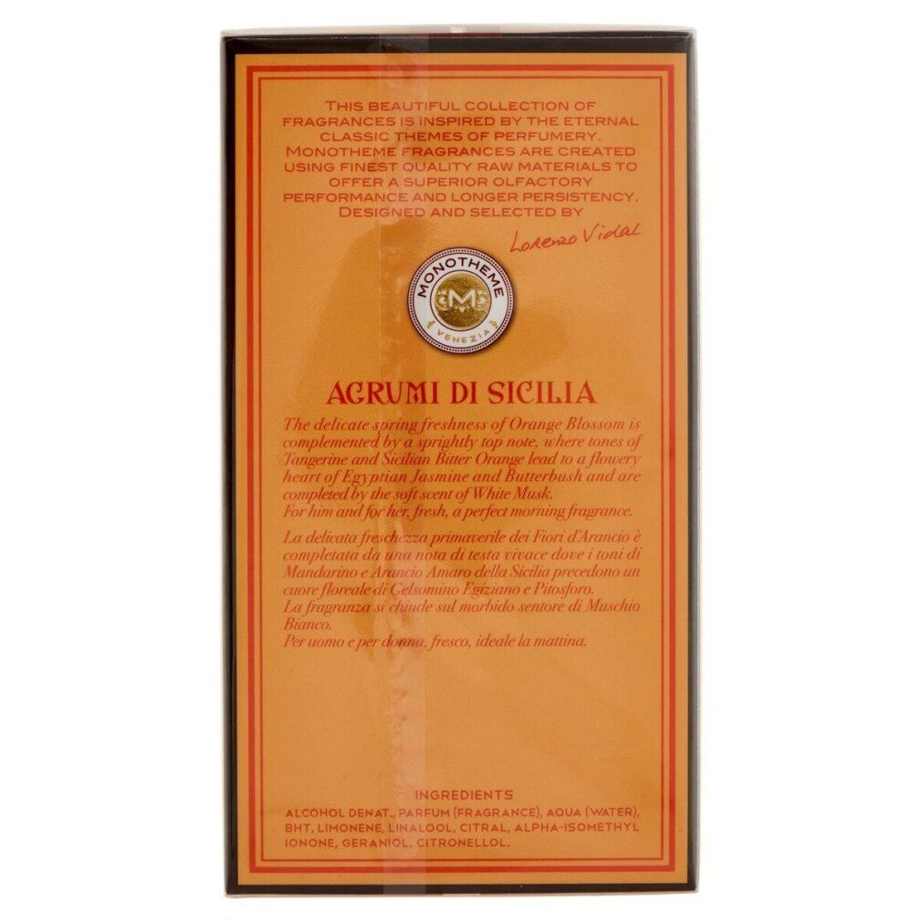 Confezione con testo. Contiene informazioni sugli ingredienti e sulla fragranza.