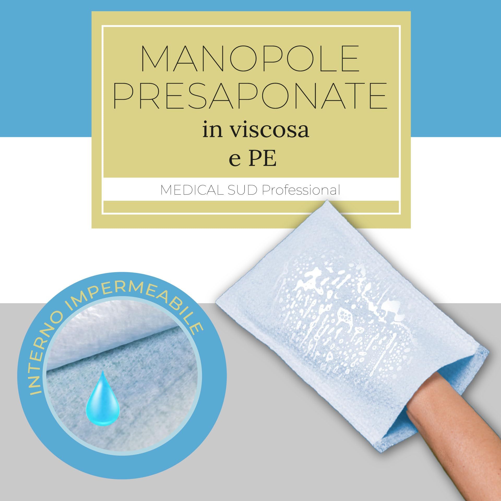 Manopola monouso in viscosa e PE, interno impermeabile.