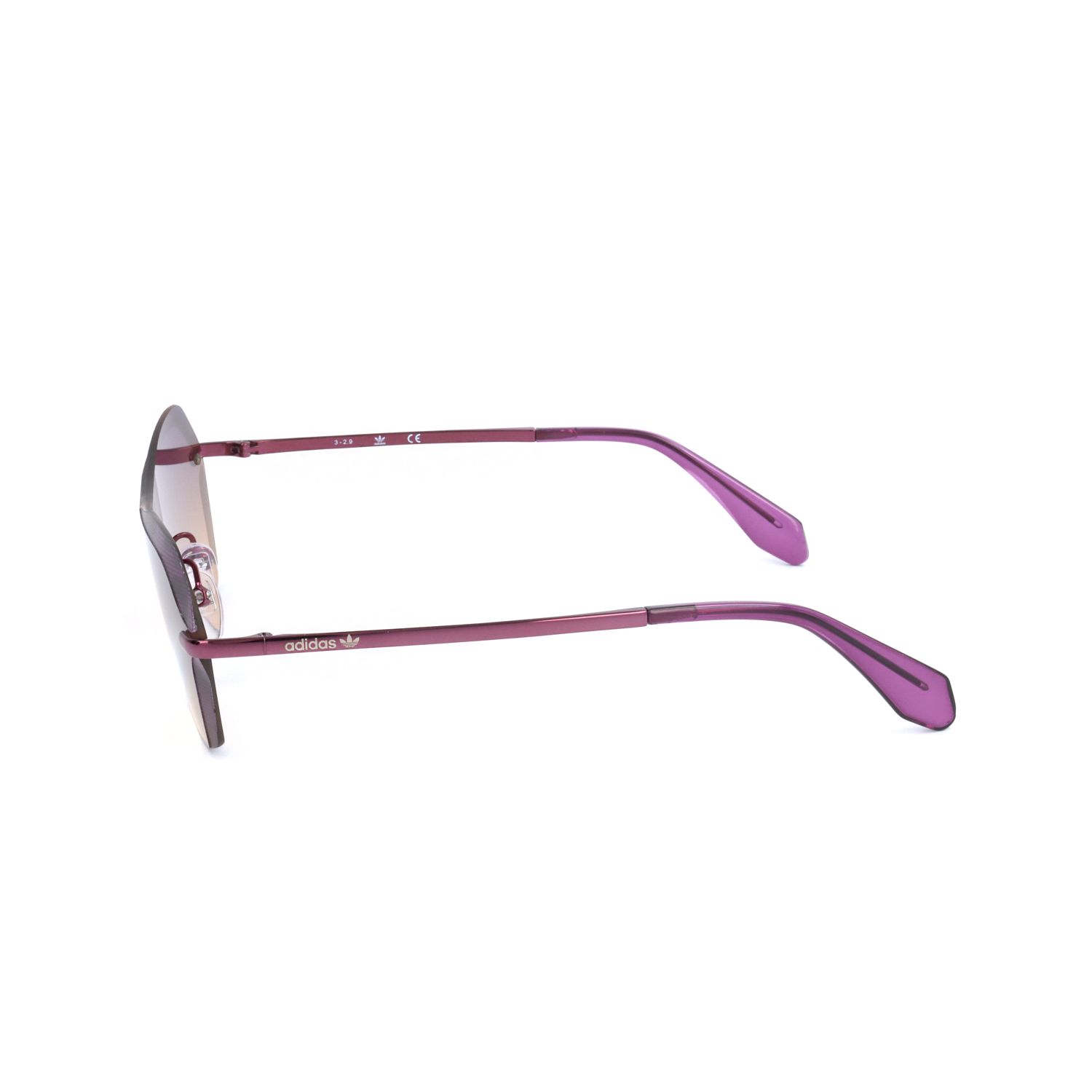 Occhiali da sole Adidas viola con montatura sottile e lenti sfumate.