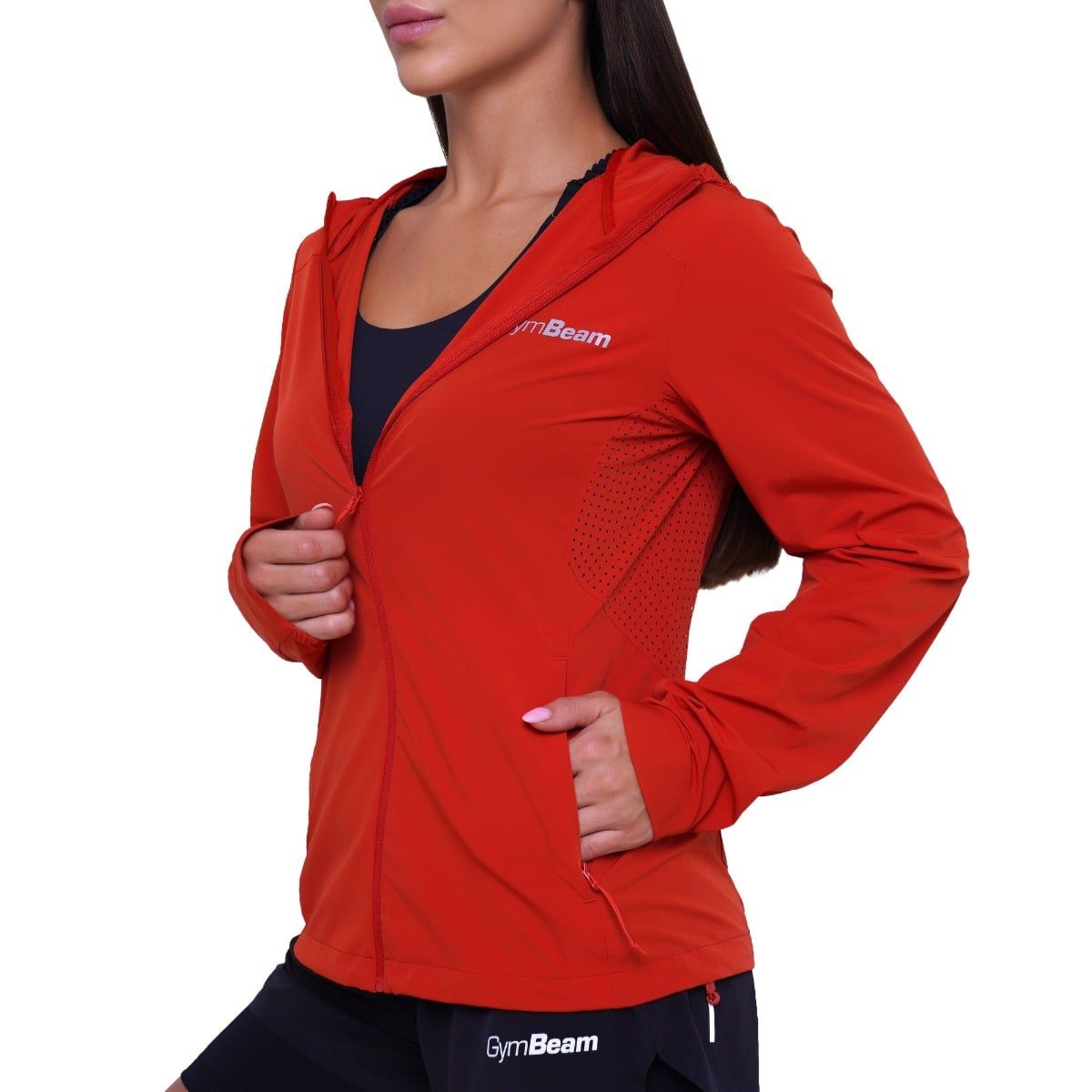 GymBeam Giacca Pulse Running donna slim con zip cappuccio Orange