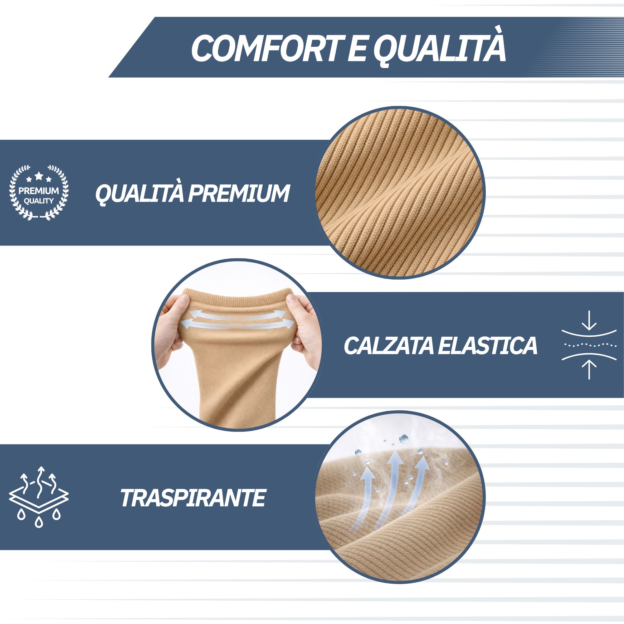 Calze a compressione nere con elastico in vita e materiale traspirante.