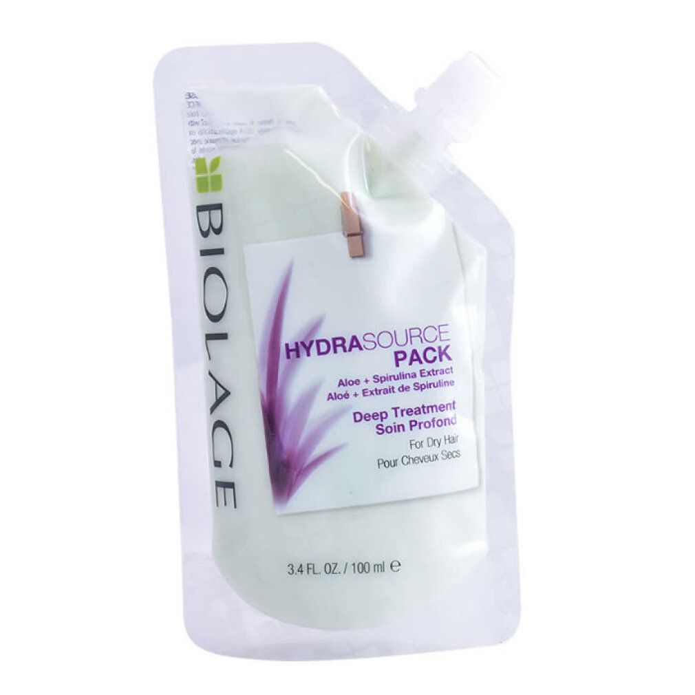 Bustina Biolage Hydrasource Pack. Scritta: Deep Treatment, per capelli secchi. 3,4 FL. OZ. / 100 ml.