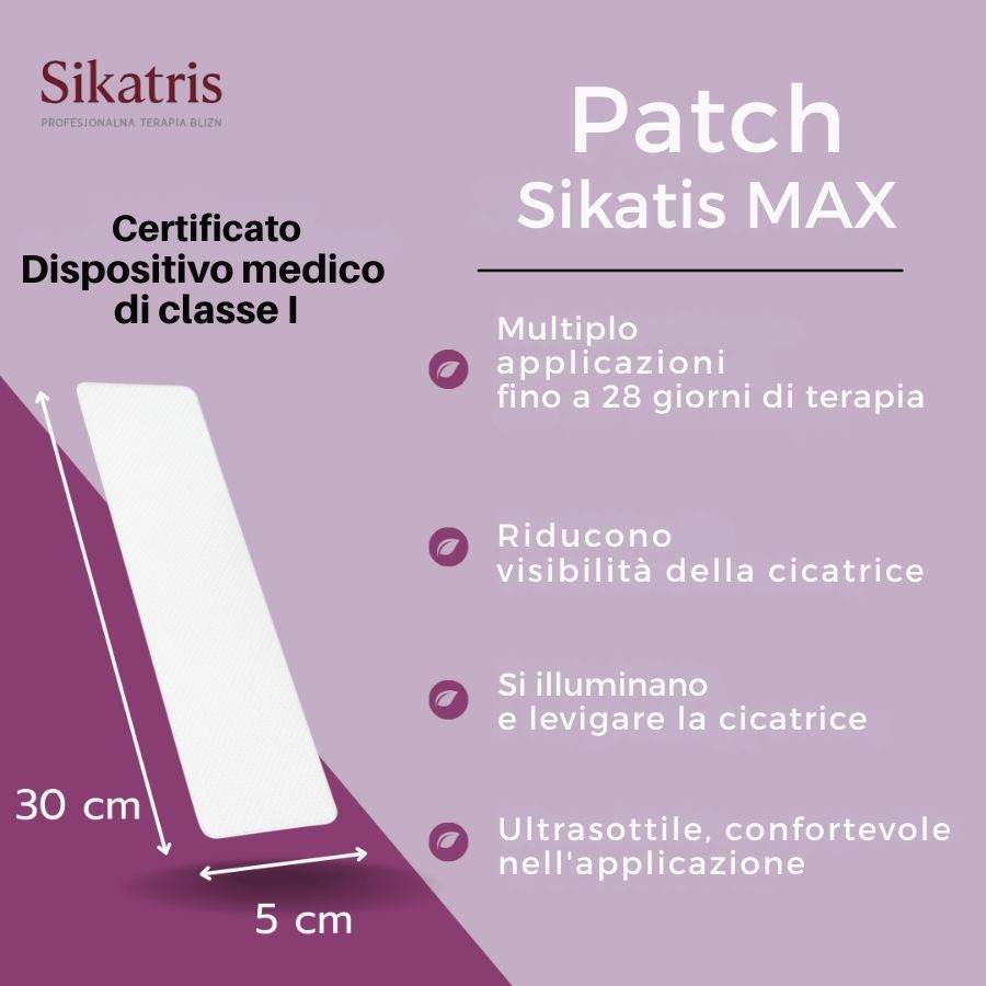 Cerotto bianco rettangolare con angoli arrotondati. Scritta: Certificato Dispositivo medico di classe I. Dimensioni: 30 cm x 5 cm.