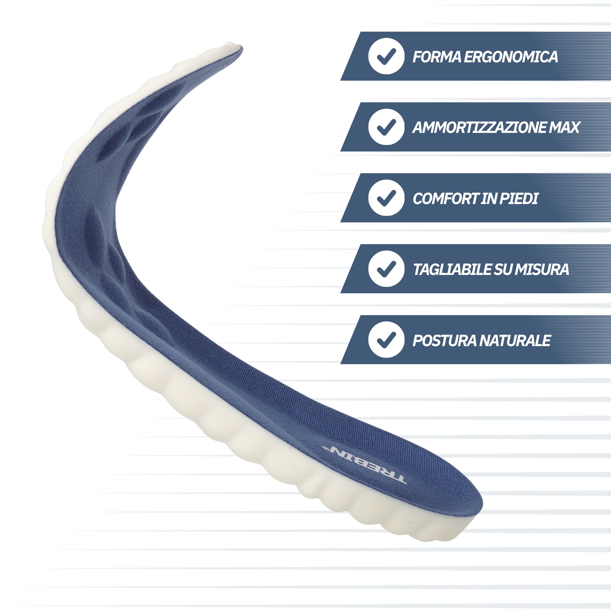 Soletta ergonomica con ammortizzazione e ventilazione.
