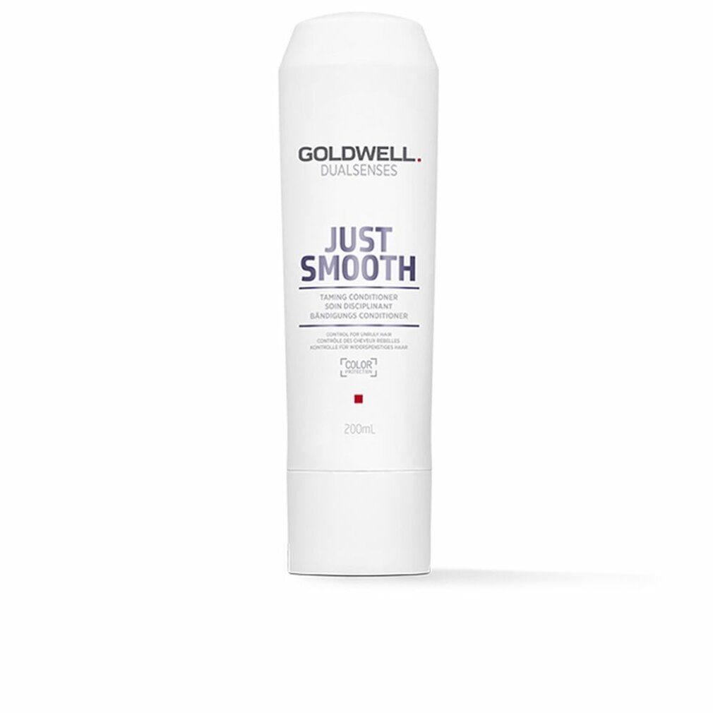 Flacone bianco Goldwell Dualsenses Just Smooth Conditioner. Testo: Taming Conditioner, 200ml. Per capelli colorati.