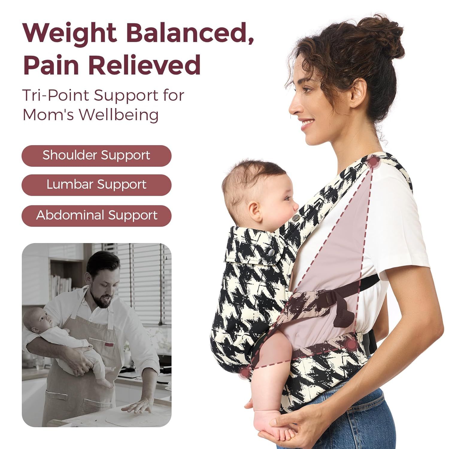 Momcozy Marsupio per Bambini Leggero e Traspirante con Motivo a Quadri Bianco e Nero