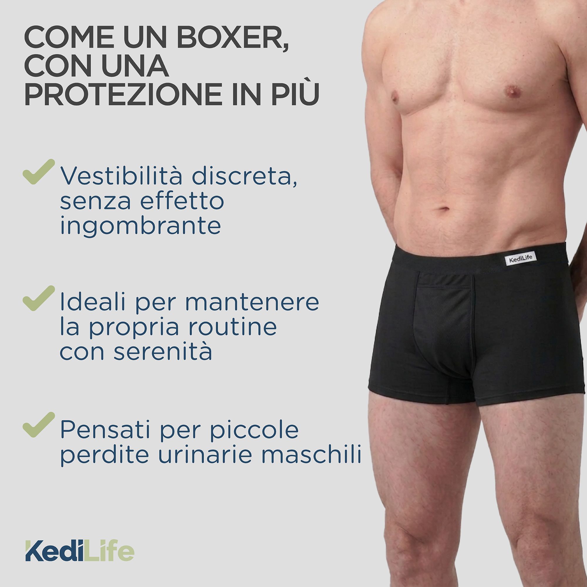 KediLife Mutande Incontinenza Uomo, Boxer Assorbenti Neri