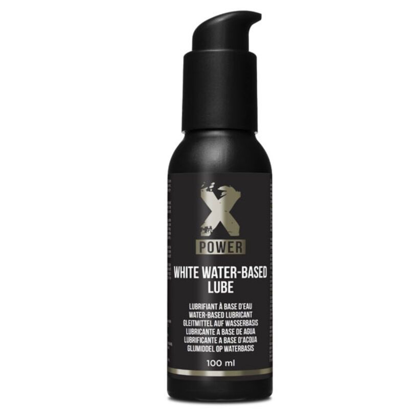 Flacone nero con erogatore a pompa, Xpower White Water-Based Lube, 100 ml.