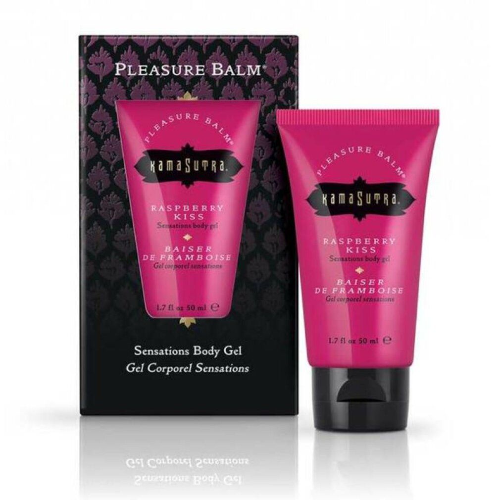 Kamasutra Pleasure Balm Lampone Gel Corpo Sensazioni in tubo e scatola rosa.