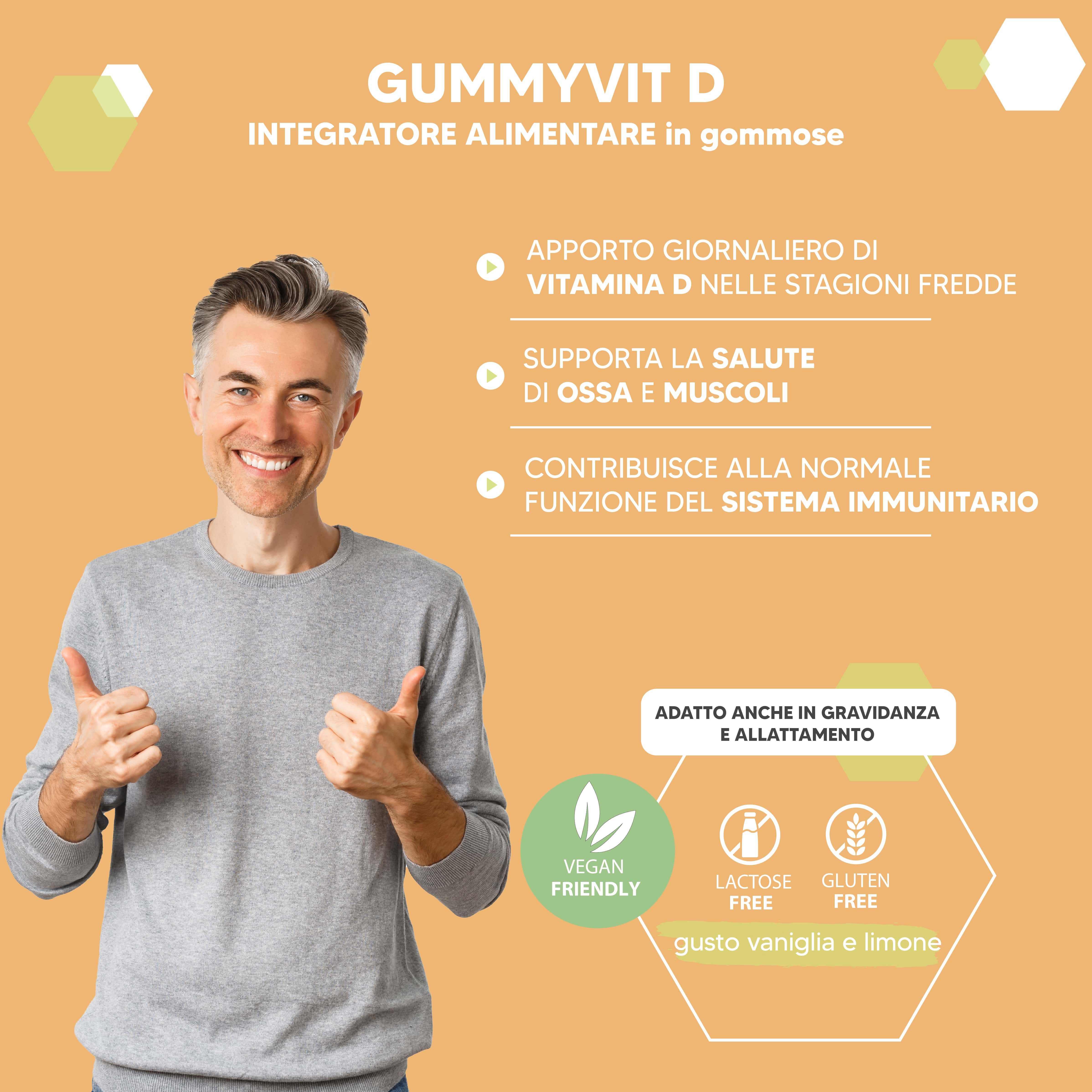 NTP Biotech Gummyvit Vit D – Gommose con Vitamina D3 50mcg – Sistema Immunitario e Ossa – 40 Gummies