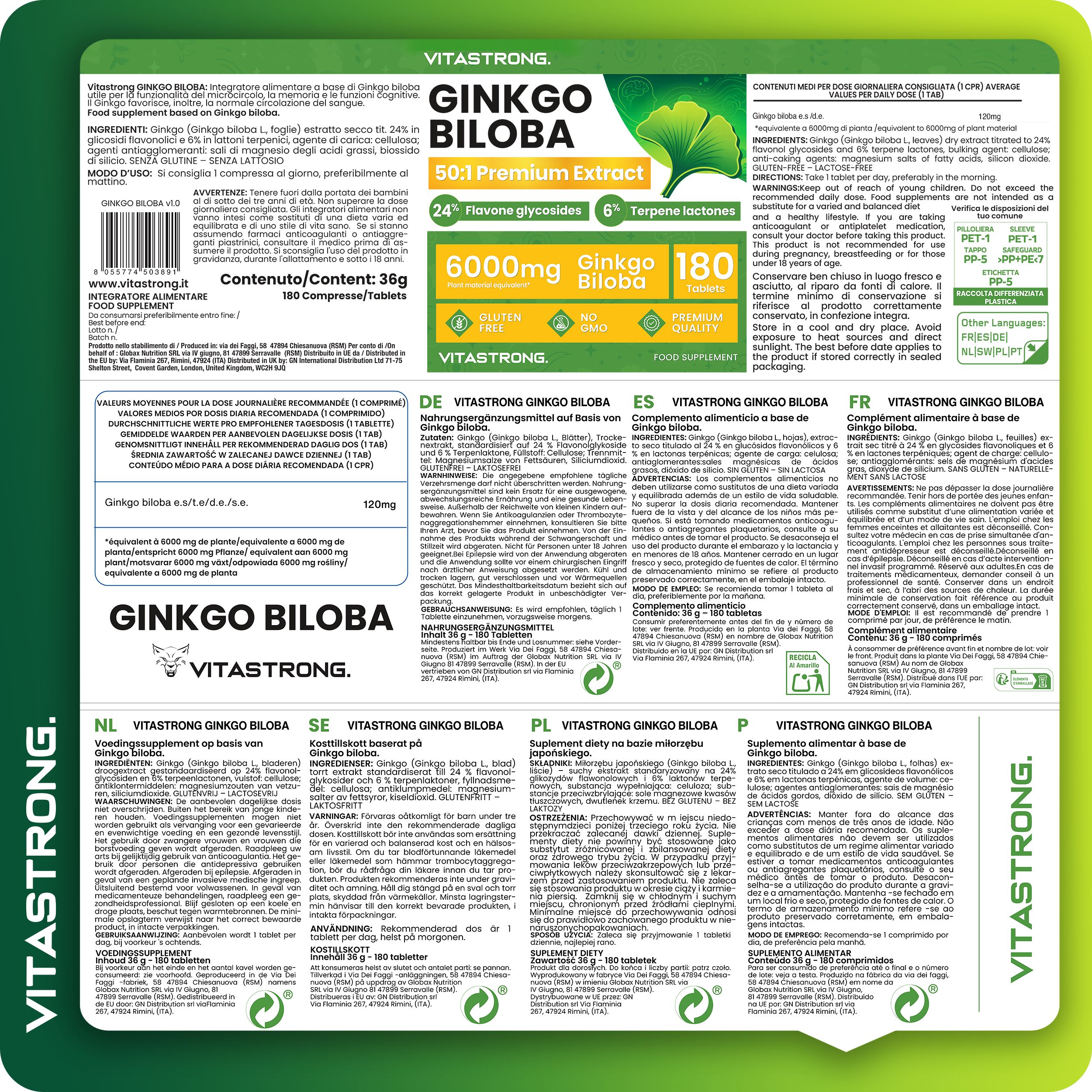 Ginkgo Biloba 6000 mg – Estratto Concentrato per Memoria & Circolazione