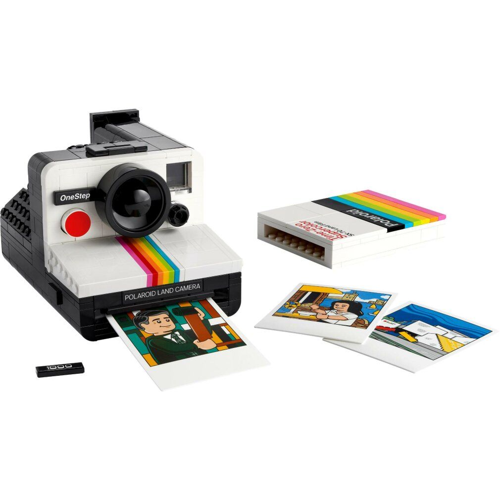 LEGO Ideas Fotocamera Polaroid OneStep. Bianca, nera, rossa. Con foto e accessori. 516 pezzi.