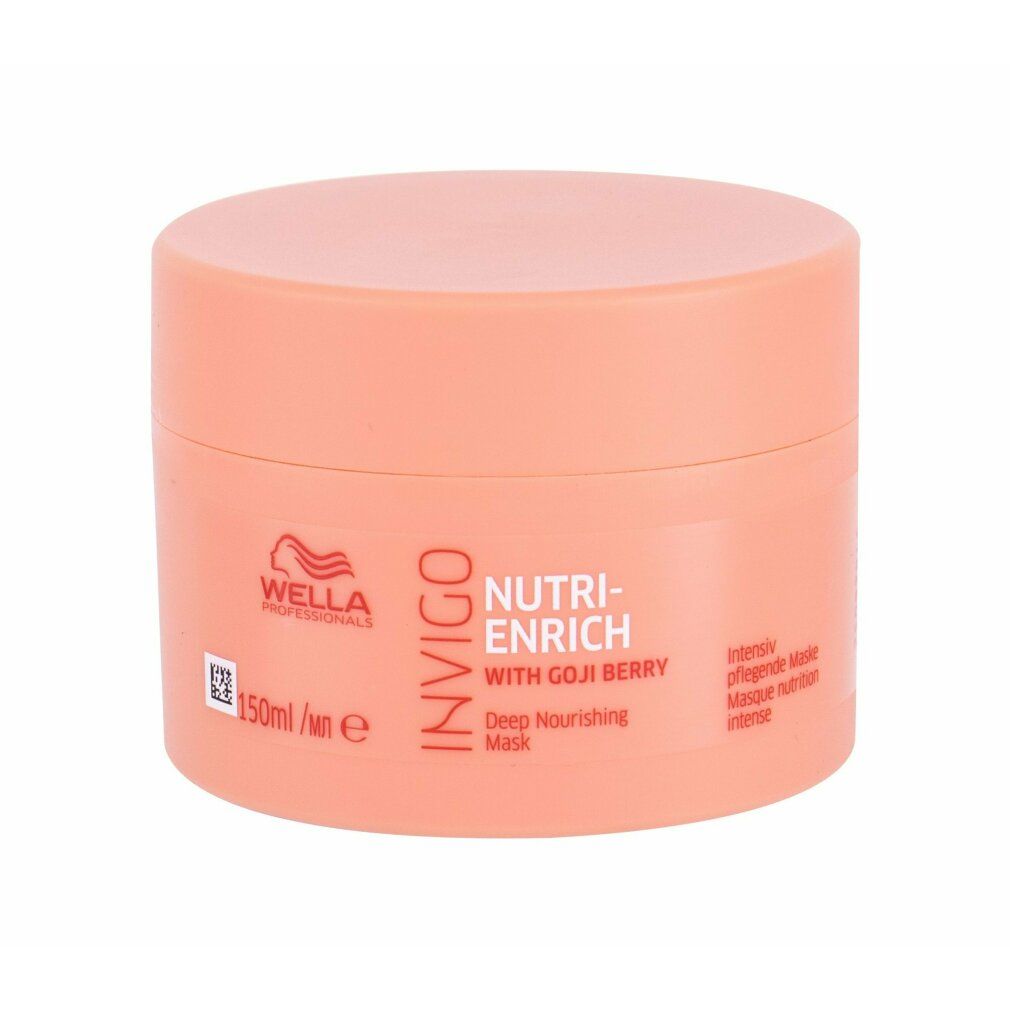 Barattolo rotondo color pesca. Scritta: Wella Invigo Nutri-Enrich Deep Nourishing Mask. Con bacche di goji. 150ml.