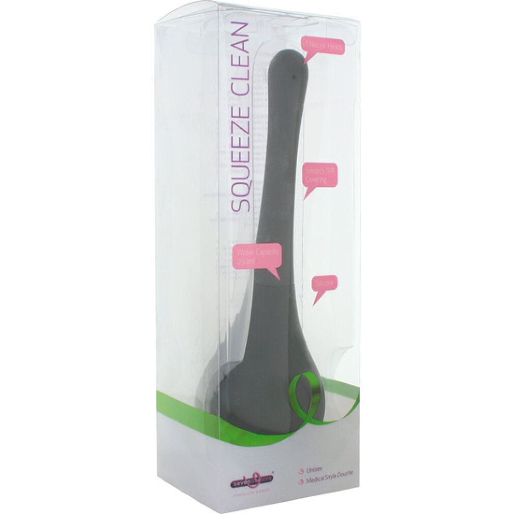 Detergente Squeeze Clean in confezione trasparente, con frecce che indicano la pulizia.