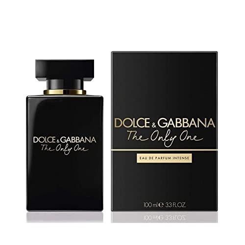 Flacone e scatola neri. Scritta: Dolce & Gabbana, The Only One. Eau de Parfum Intense. 100 ml.