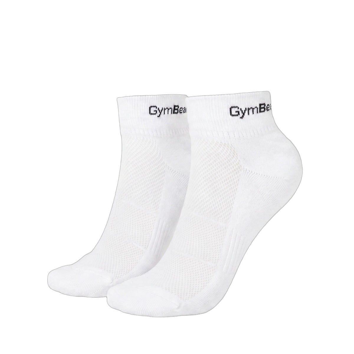 Due calze corte bianche GymBeam in misto cotone con logo.