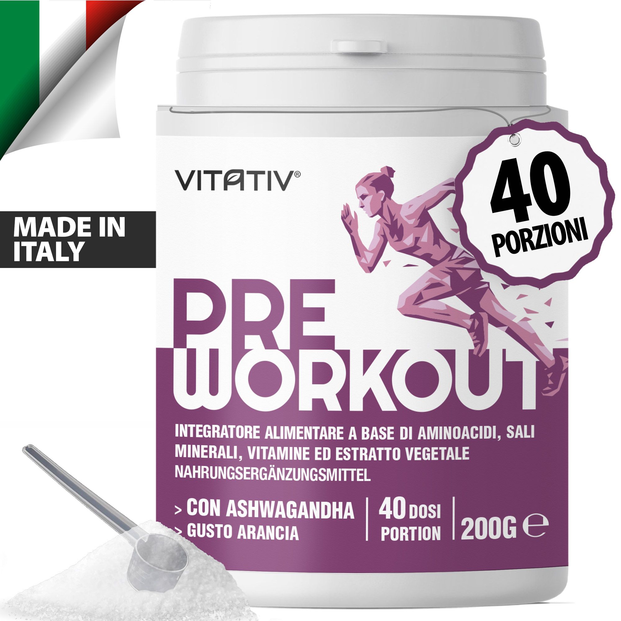 VITATIV® Pre Workout Donna Senza Caffeina Con Amminoacidi Minerali E Vitamine - 200 g
