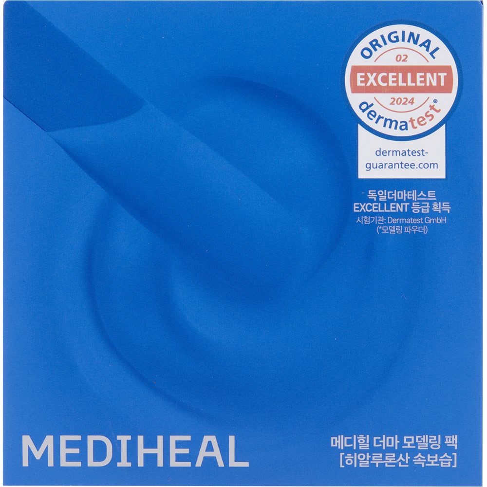 Confezione blu con logo MEDIHEAL e testo coreano. Certificazione Dermtest.