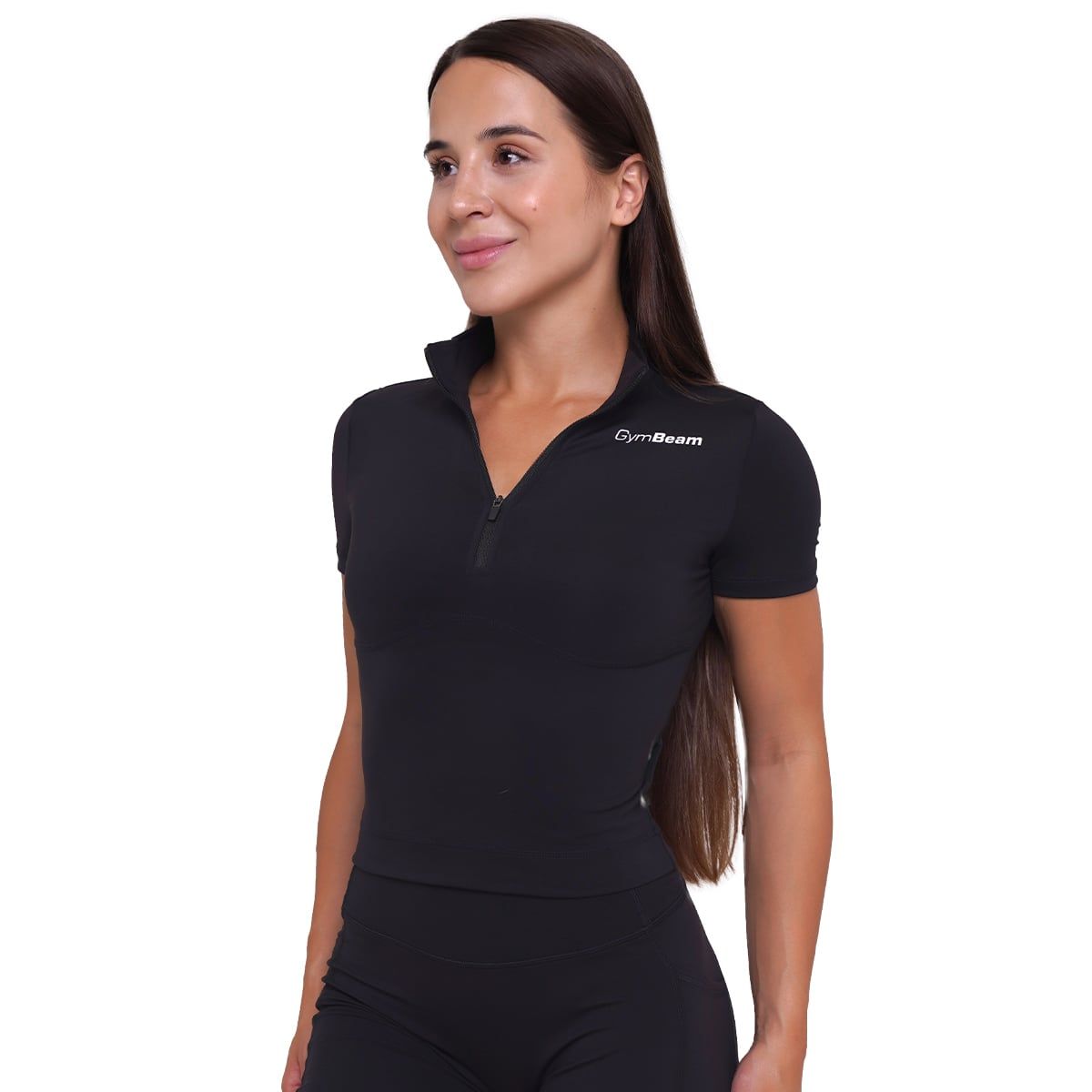GymBeam T-shirt donna cropped Ignite nera slim a manica corta