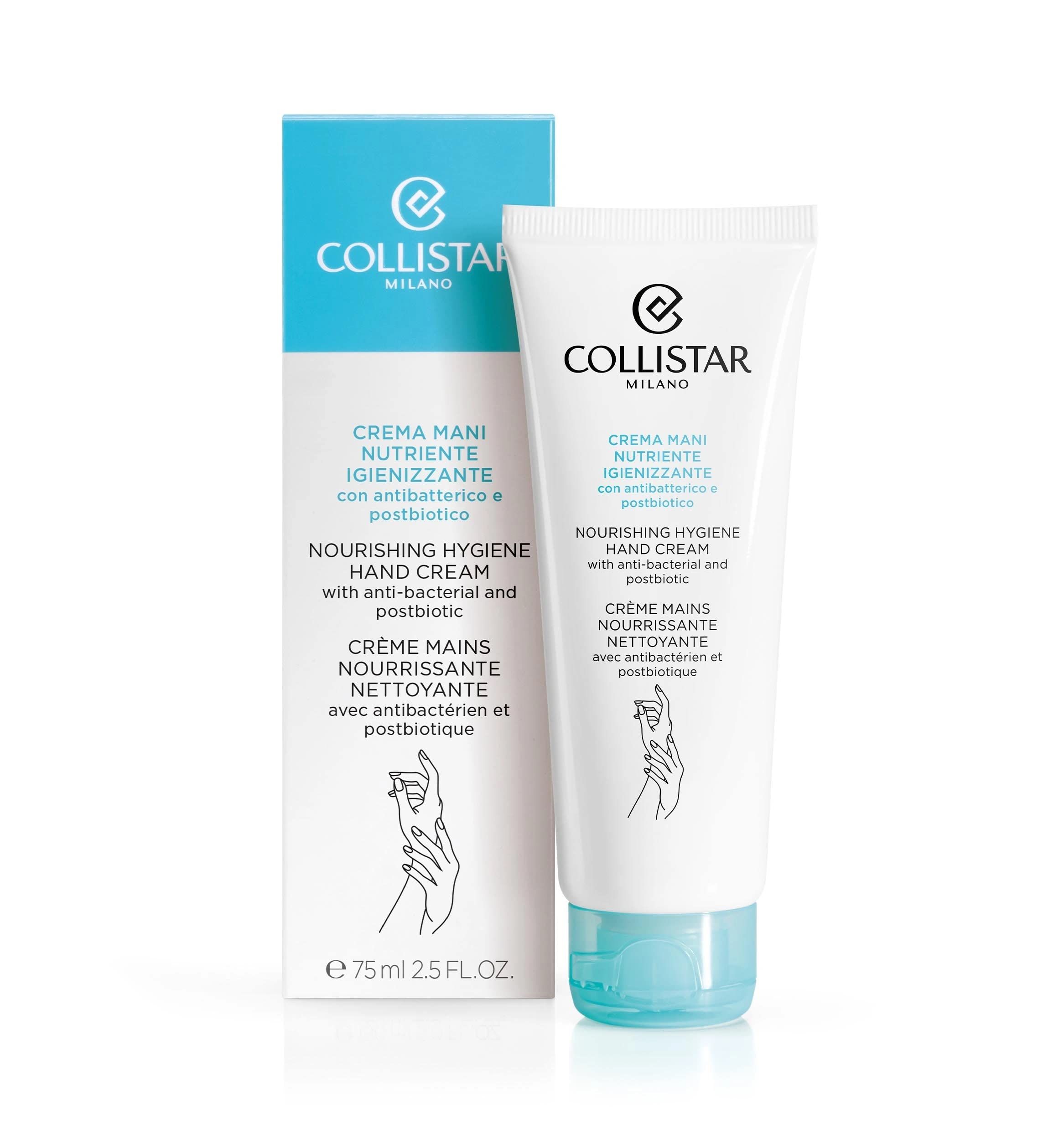 Tubo e scatola. Testo: Collistar Milano, Crema Mani, Nutriente Igiene, Hand Cream. 75 ml.