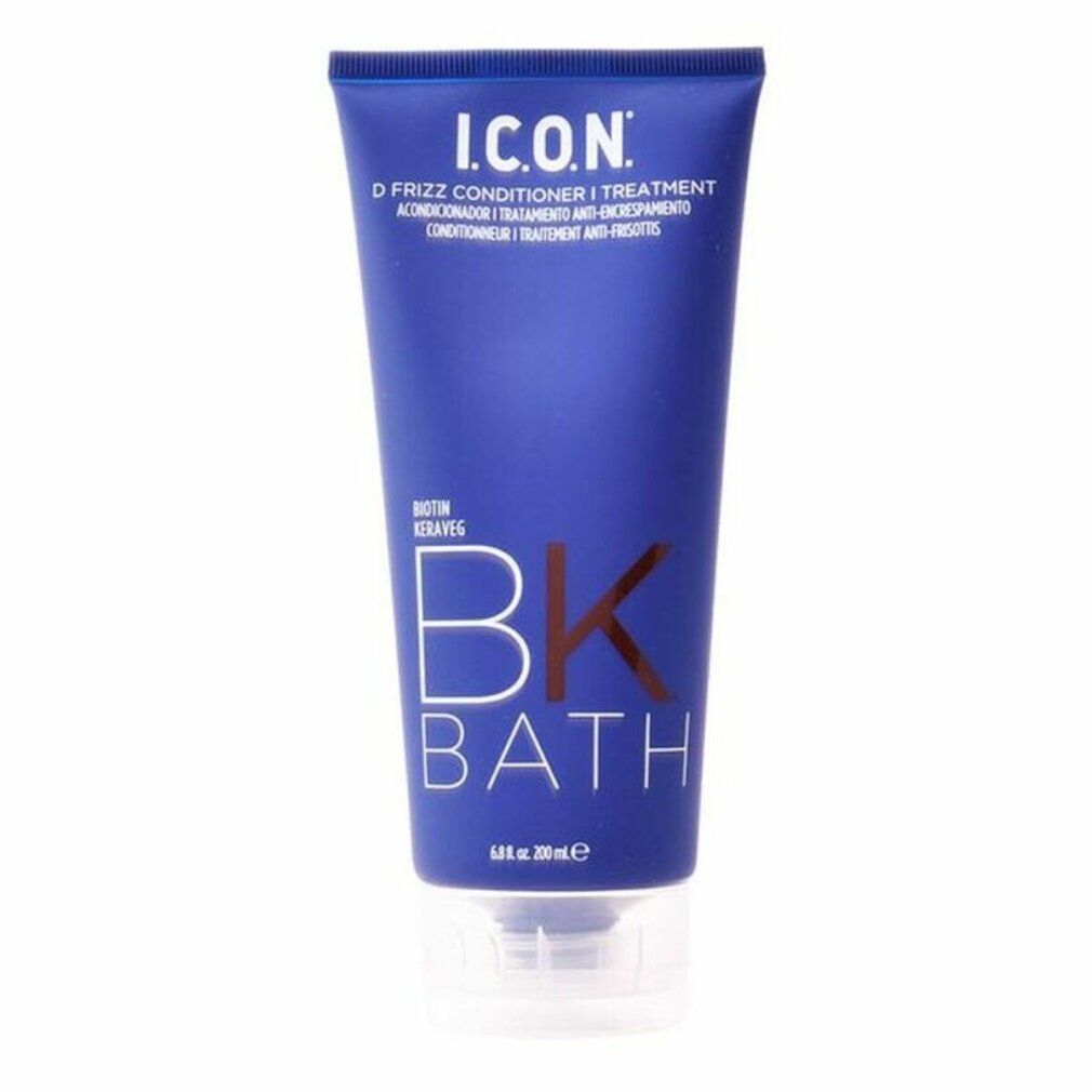 Tubo blu con scritta I.C.O.N. e BK BATH. Contiene biotina e cheratina. Nome del prodotto e volume.