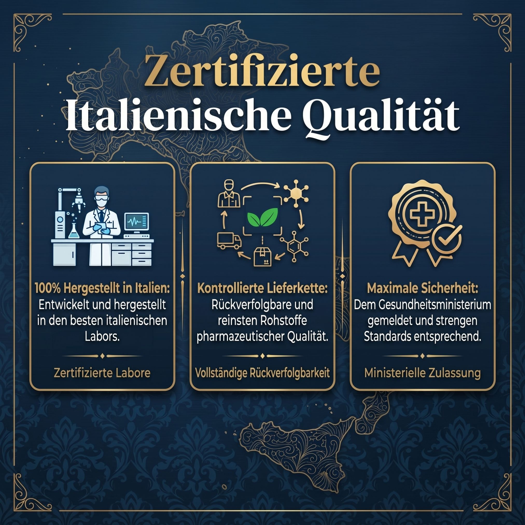 Qualità italiana certificata: 100% Made in Italy, filiera controllata, massima sicurezza.