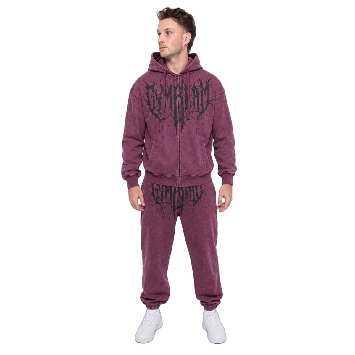 GymBeam Felpa uomo Abyss regular con cappuccio e zip Raisin