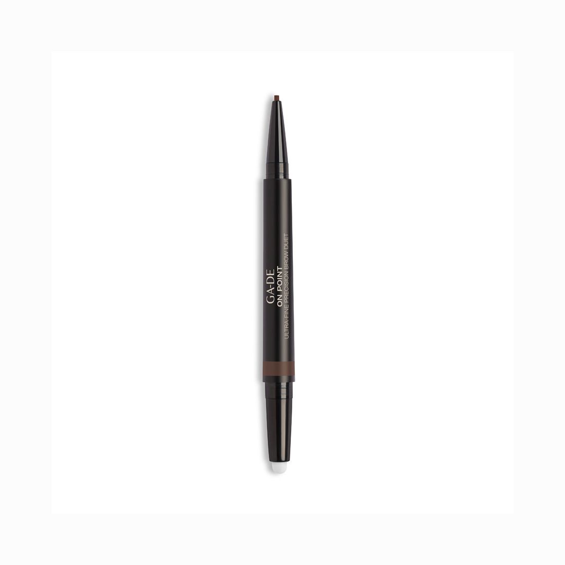 Matita doppia. Mina marrone scuro e spazzola. Scritta: G.DE ON POINT ULTRA FINE BROW DUET.